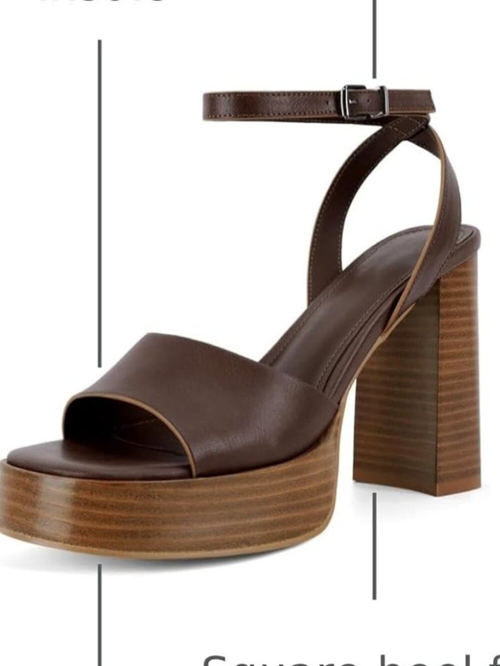 Women's Dark Brown Platform Heels Open Toe Chunky Block Heel Ankle Strap Sandals